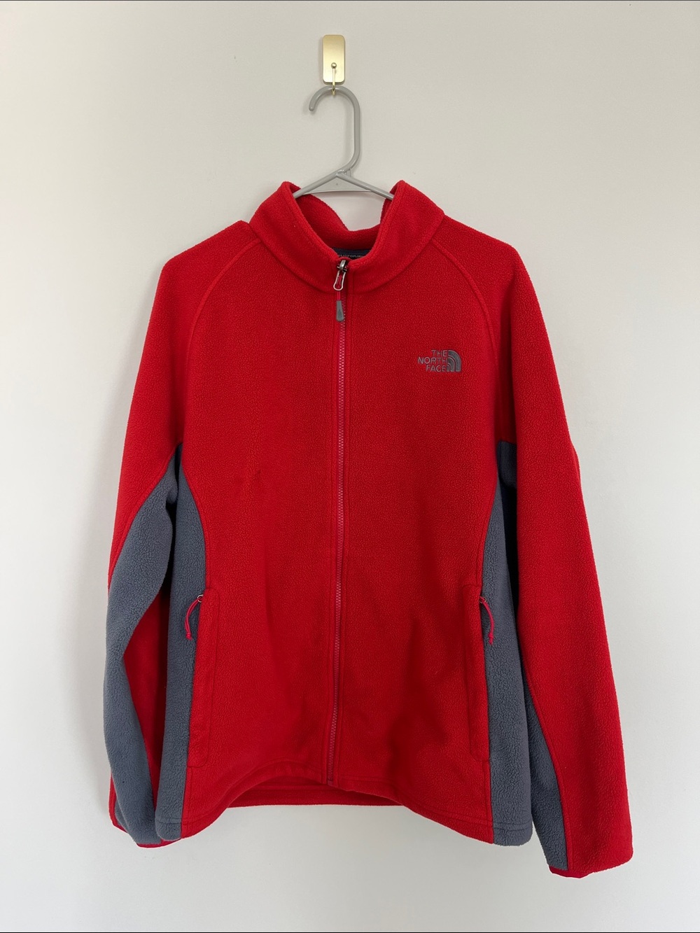The North Face Red Fleece Jacket with Gray Panels